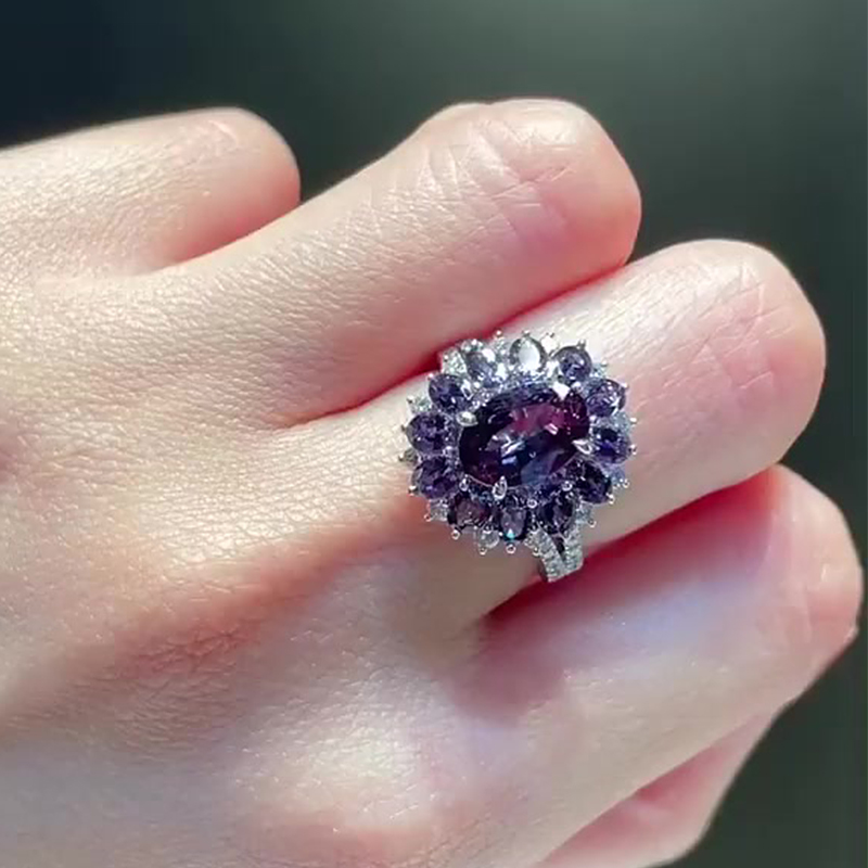 2ct Oval Cut Amethyst Sapphire Double Halo Engagement Ring