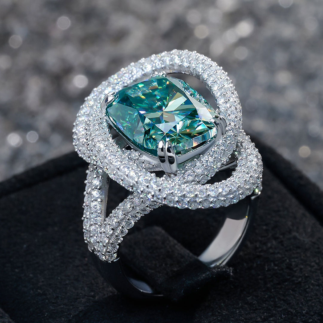 4ct Unique Design Cushion Cut Blue Sapphire Cocktail Ring