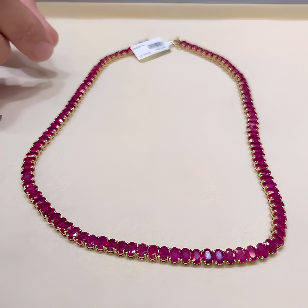 Classic Oval Cut Ruby Sapphire Tennis Necklace