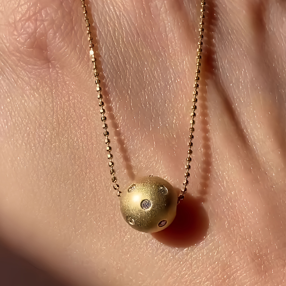 Round Cut White Sapphire Spherical Pendant Necklace