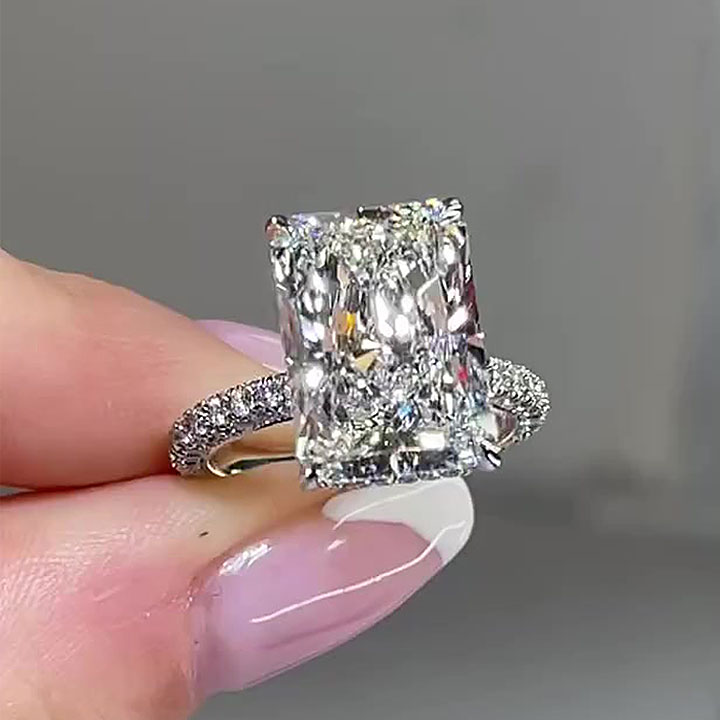 7ct Under Halo Radiant Cut Diamond Engagement Ring
