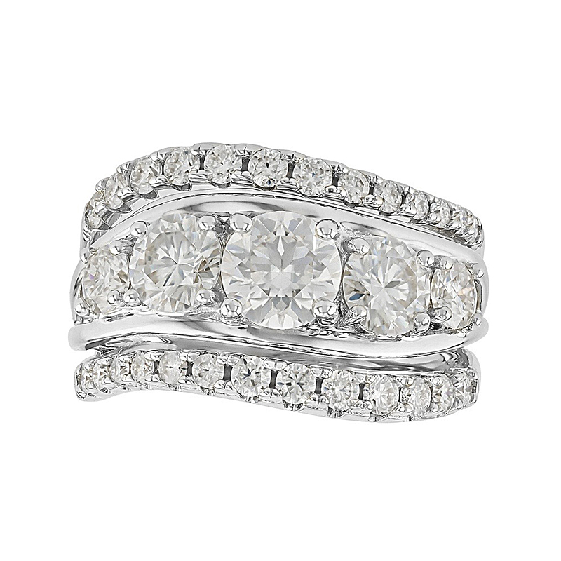Swirl Pave White Sapphire Round Cut Wedding Band