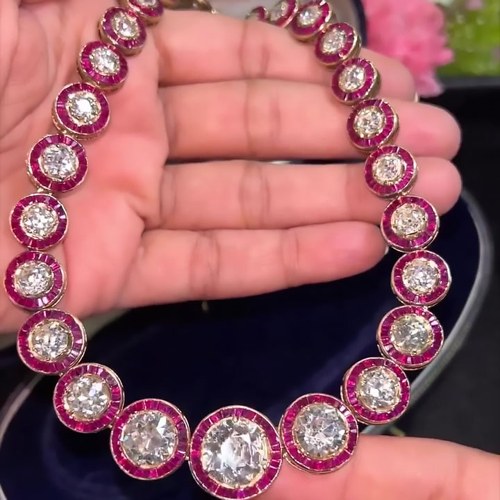 Art Deco Round Cut Ruby Sapphire Necklace