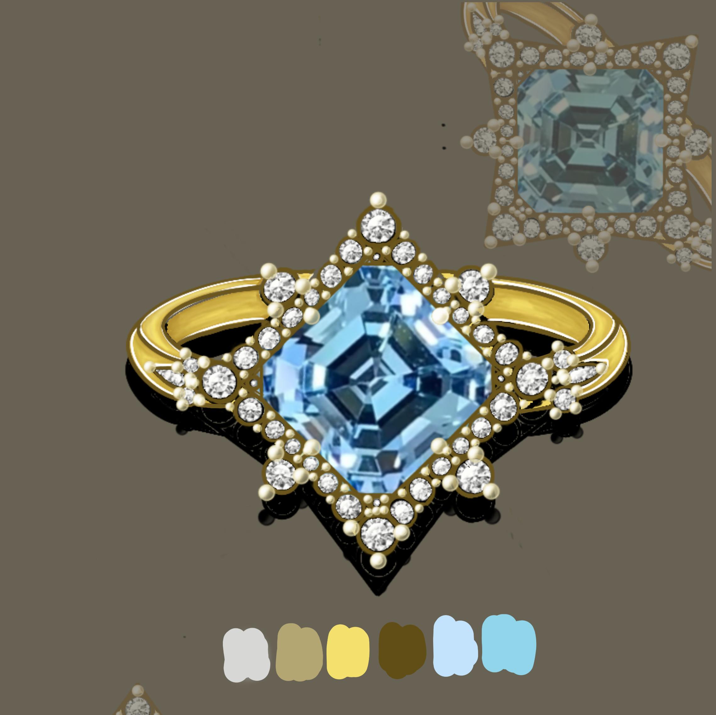  3 Carats Asscher Cut Santa-maria Aquamarine Engagement Ring