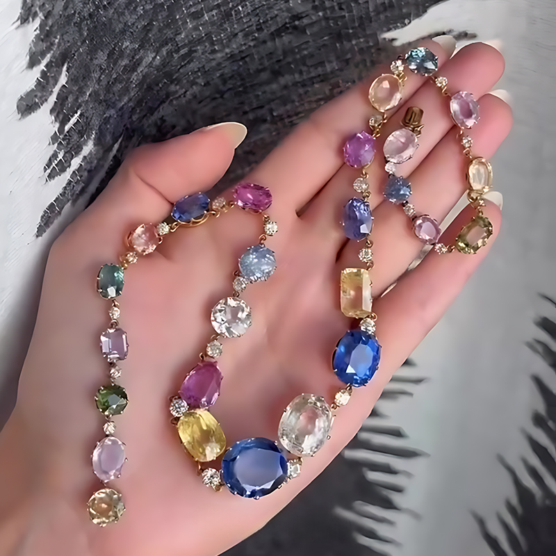 Vintage Multi-Gemstone Rainbow Necklace