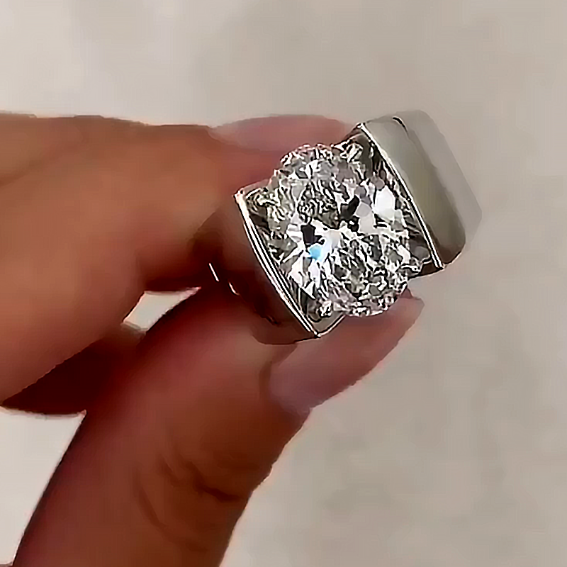 4ct Half Bezel Setting Oval Cut White Sapphire Men's Engagement Ring