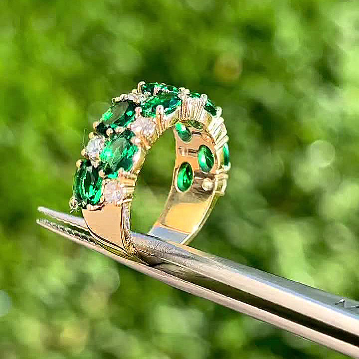 4.75ct Oval Cut Emerald Sapphire Half Eternity Ring