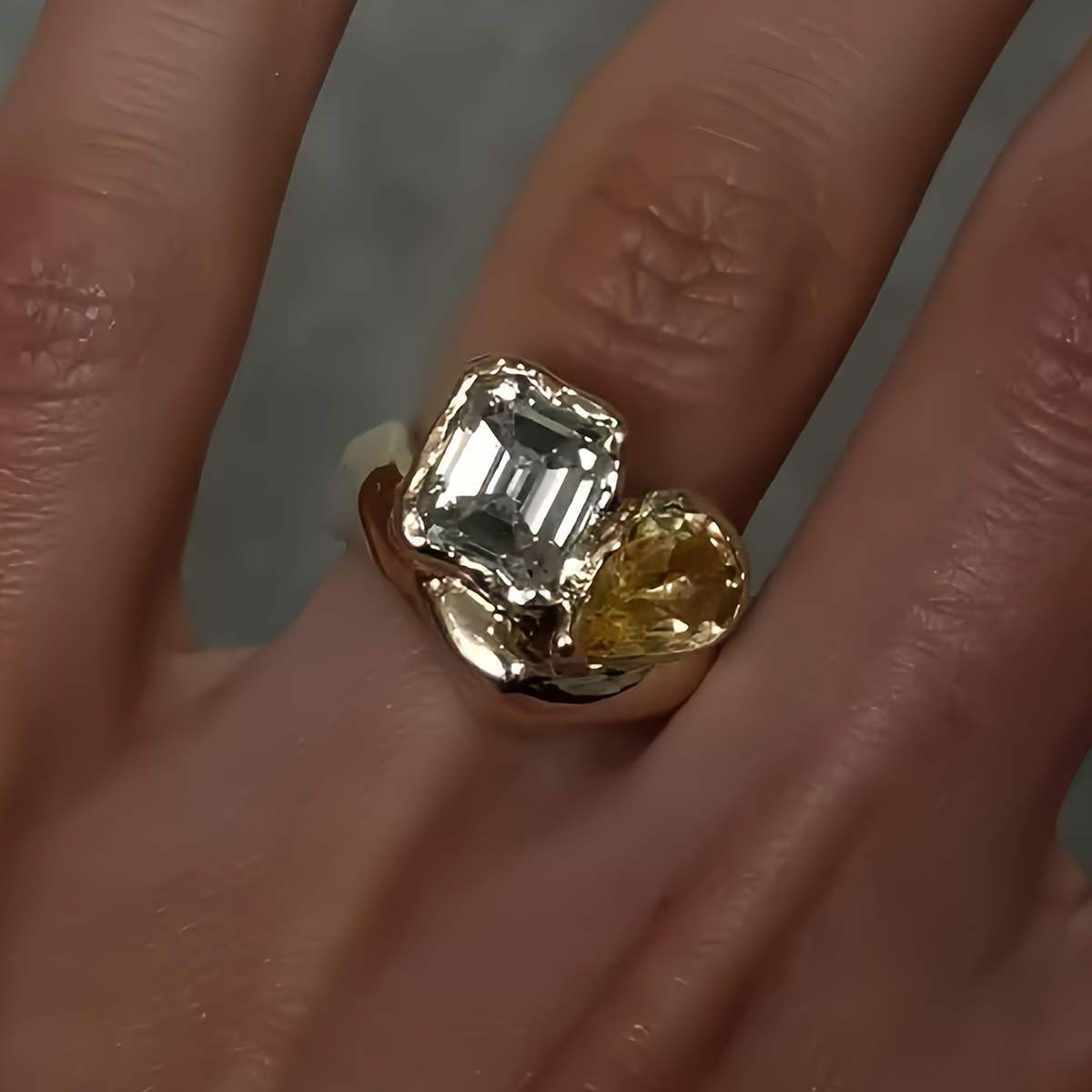 Toi et Moi Yellow & White Sapphire Emerald & Pear Cut Ring