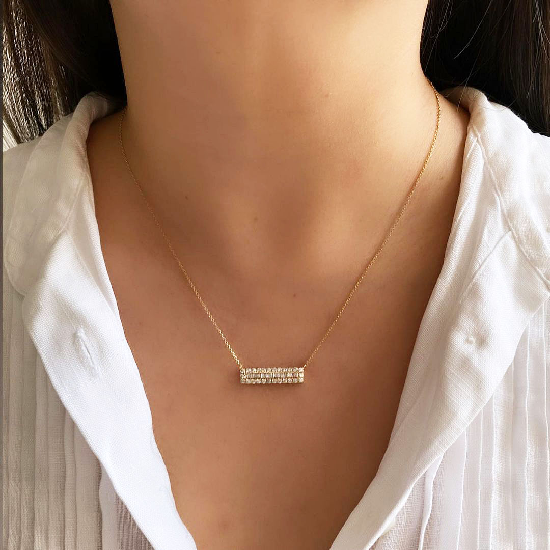 Round&Baguette Cut White Sapphire Pendant Necklace