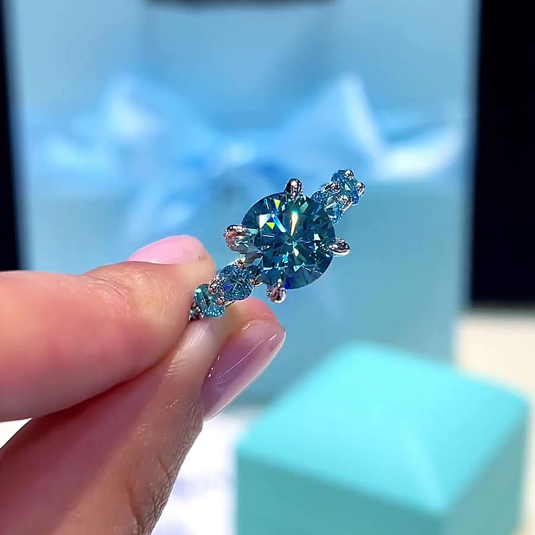 1ct Round Cut Aquamarine Sapphire Engagement Ring