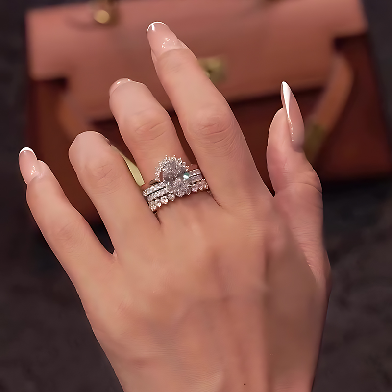 3ct Oval White Sapphire 4-Piece Stackable Ring Set