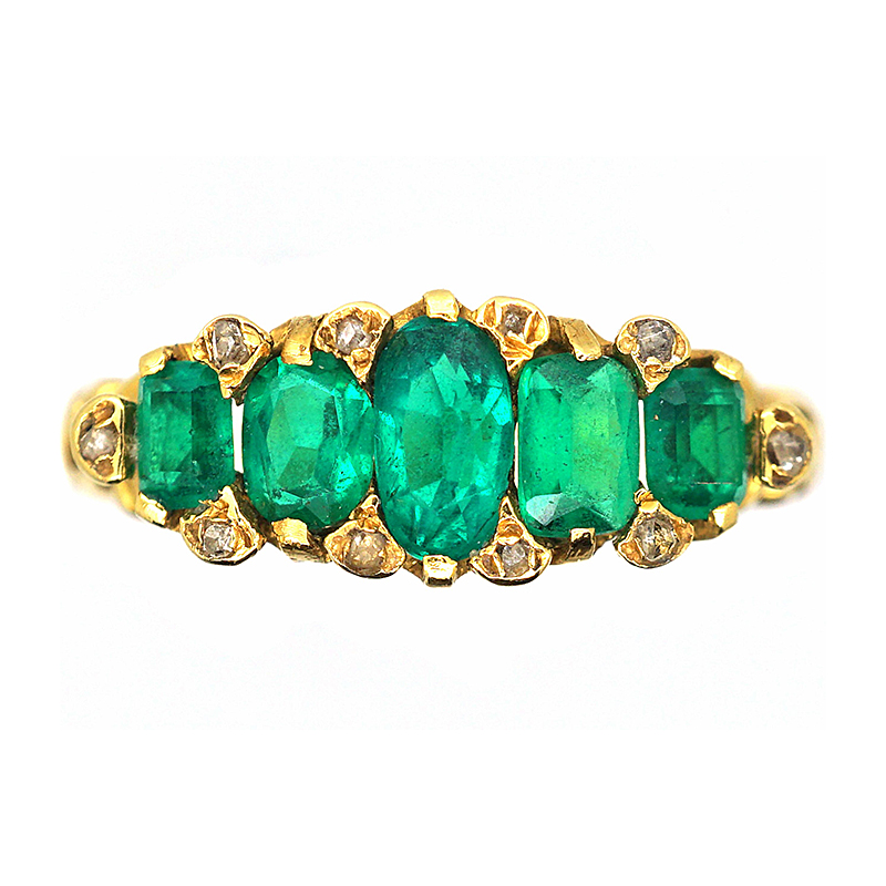 Vintage-Inspired 5-Stone Oval & Emerald Cut Half-Hoop Ring