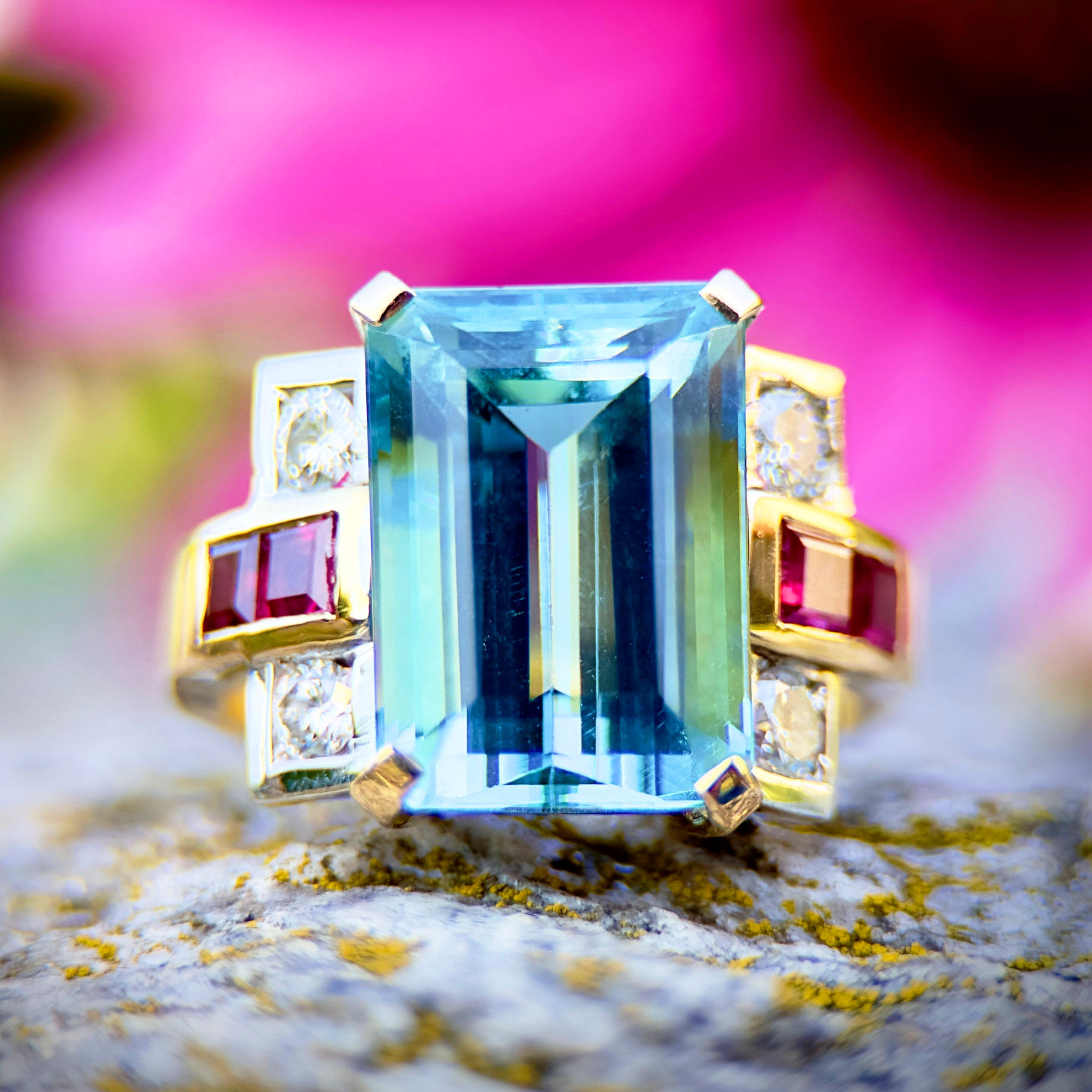 7ct Art Deco Emerald Cut Aquamarine Sapphire Engagement Ring