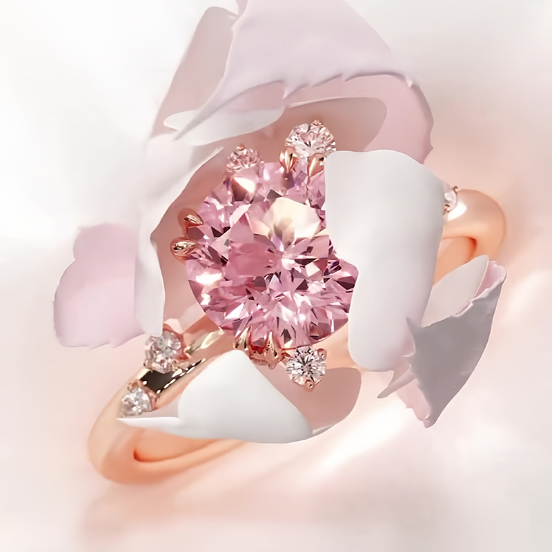 2.5ct Round Cut Pink Sapphire & White Sapphire Asymmetrical Cluster Engagement Ring