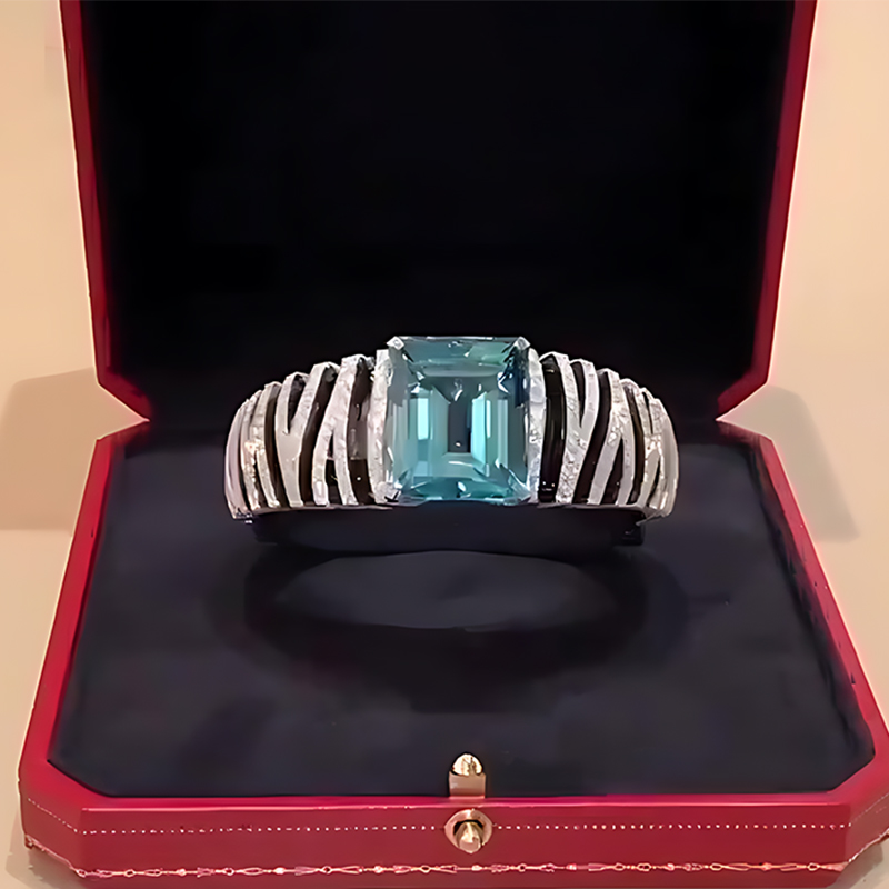 Two-Tone Emerald Cut Aquamarine Engagement Ring