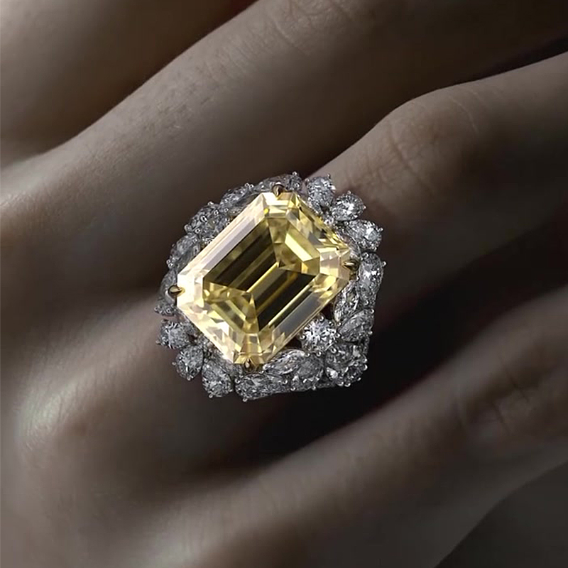 Halo 6ct Emerald Cut Yellow Sapphire Cocktail Ring