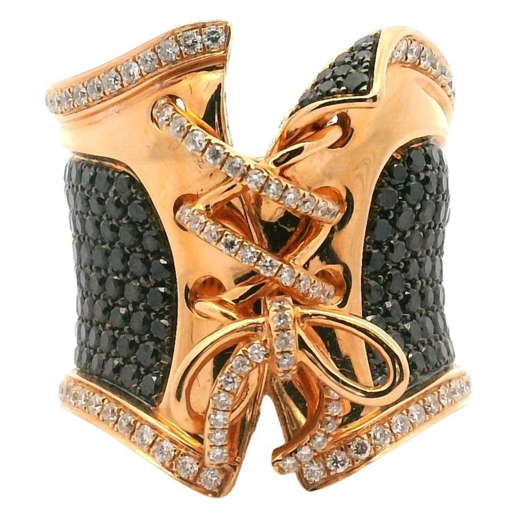 Bustier Design 2.95ct Black&White Sapphire Pave Cocktail Ring