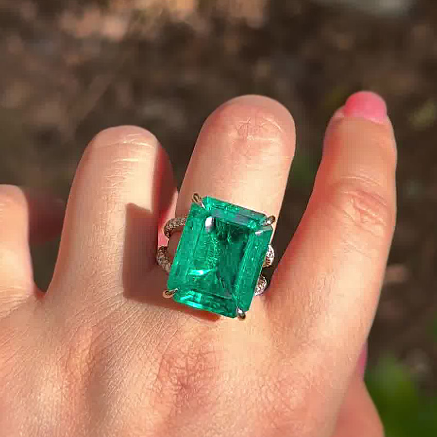 7ct Emerald Cut Emerald Sapphire Engagement Ring