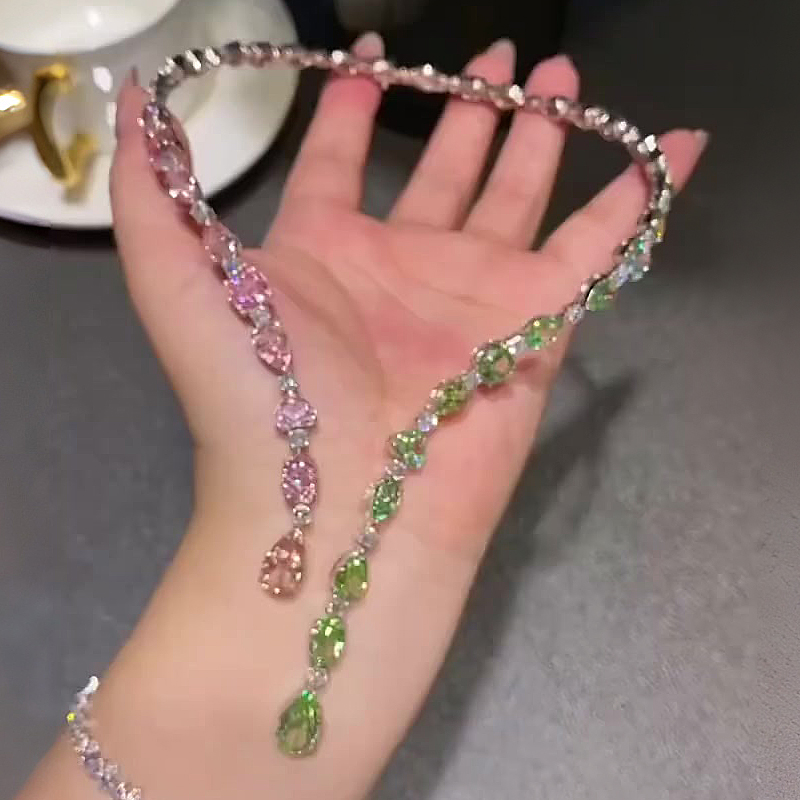 Open Design Multi-Cut Pink&Peridot Sapphire Necklace