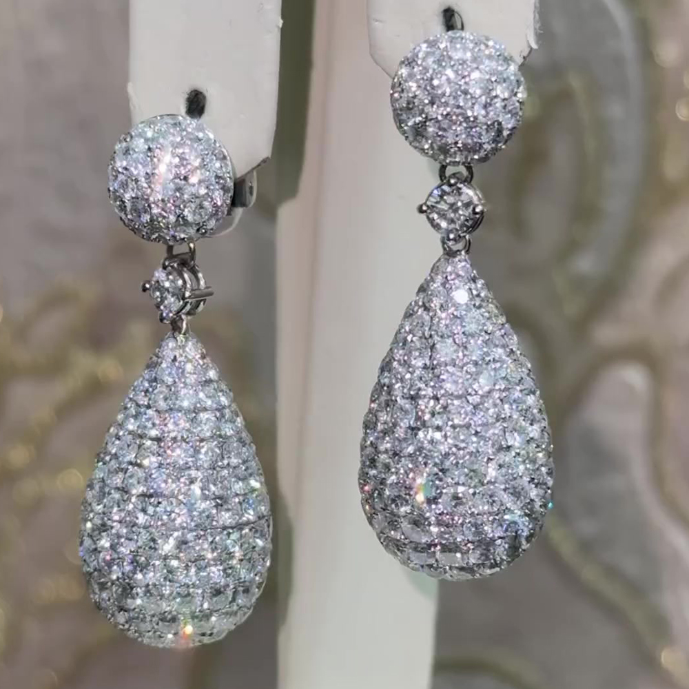 Sparkling Round Cut White Sapphire Teardrop Earrings