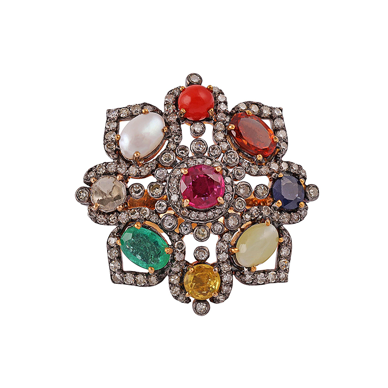 Floral design 3.15ct Nine Gems Cocktail Ring