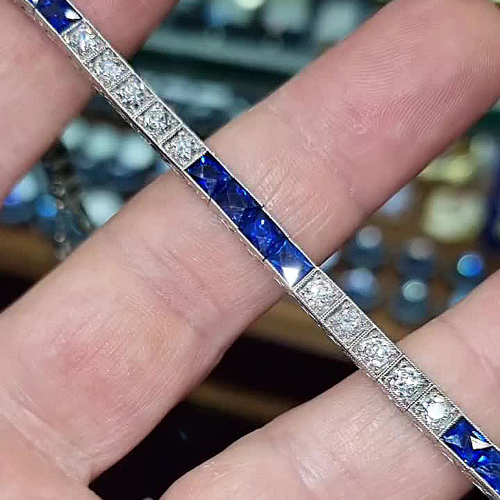 Round&Raidnat Cut Blue Sapphire Bracelet