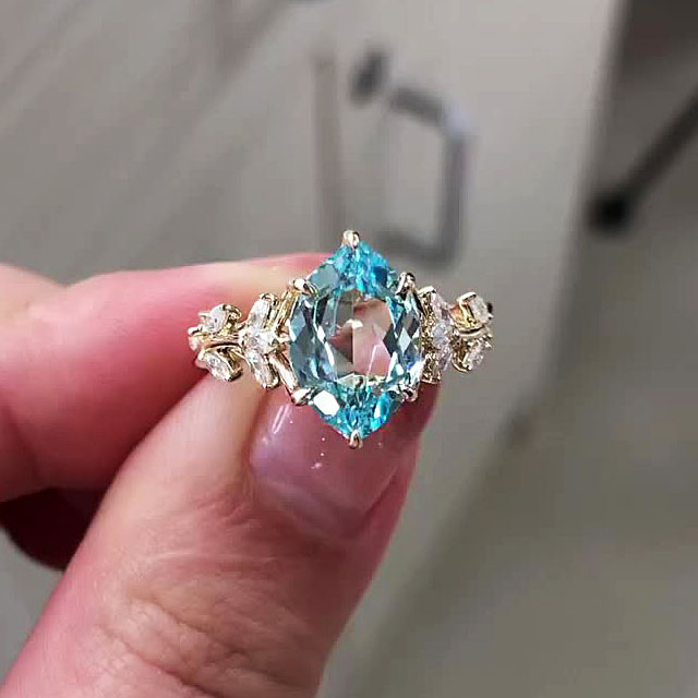 5ct Marqiuse Cut Aquamarine Sapphire Engagement Ring