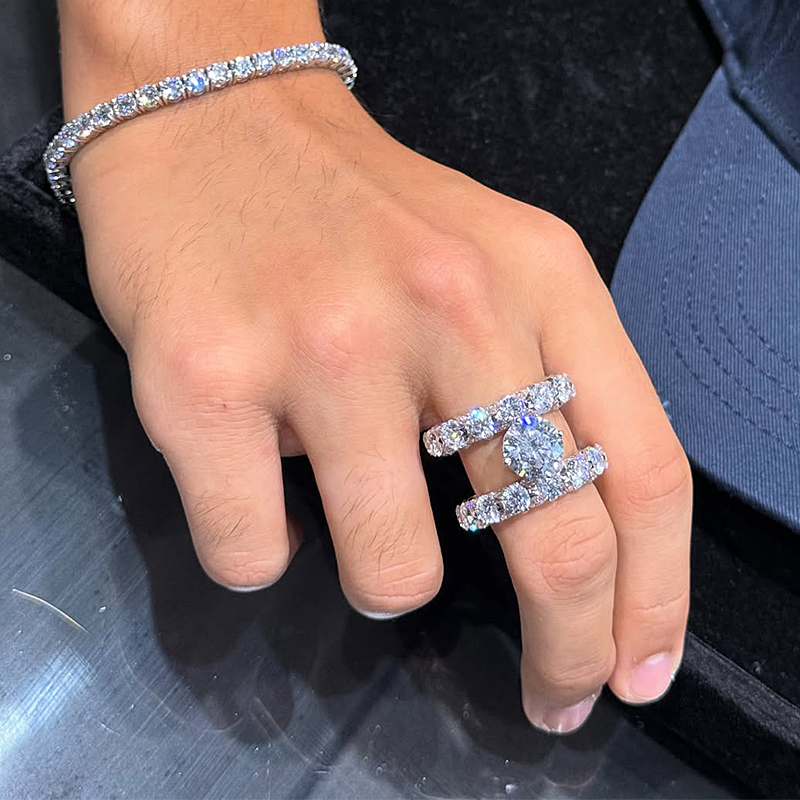 Round Cut White Sapphire Full Diamond Wedding Band