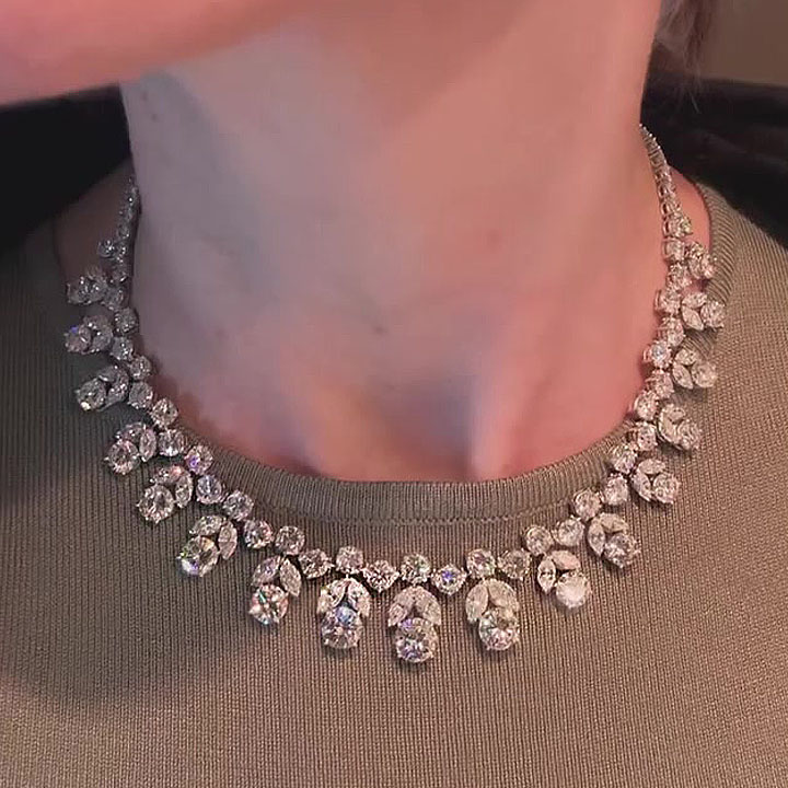 Art Design Round&Marquise Cut White Sapphire Necklace