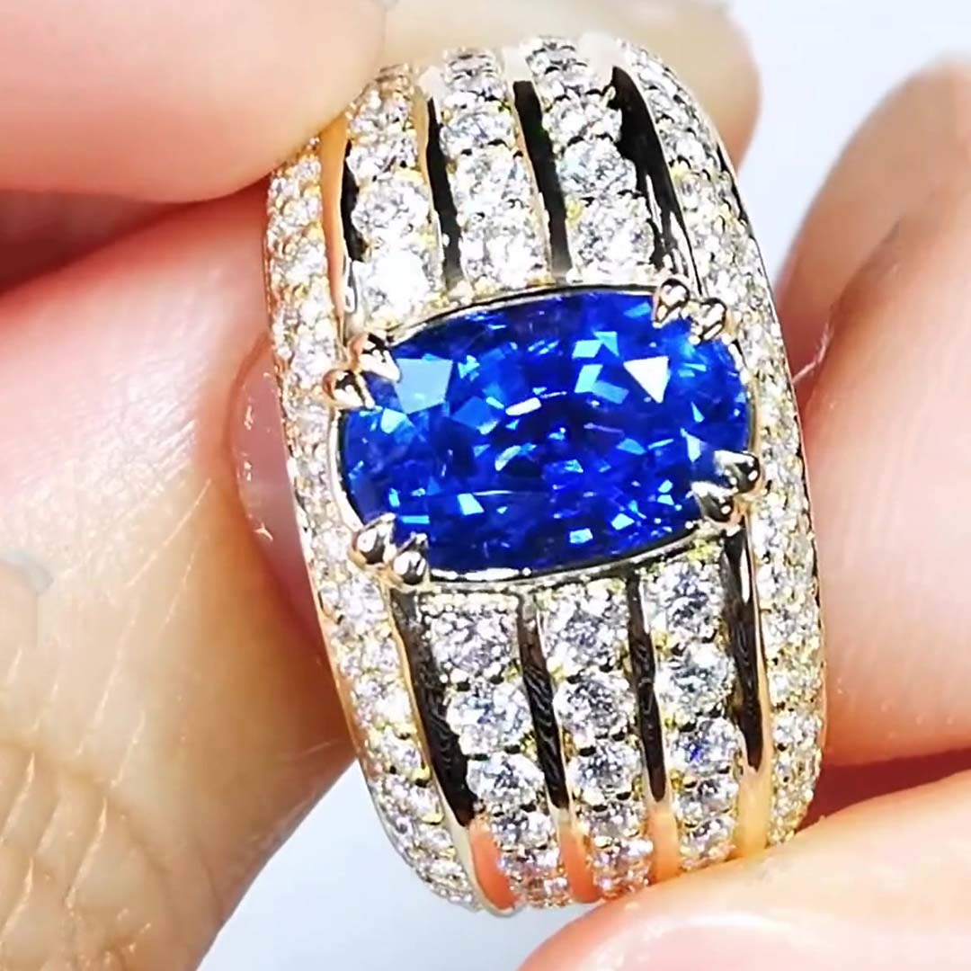 5ct Channel Setting Oval Cut Sapphire Wedding Band
