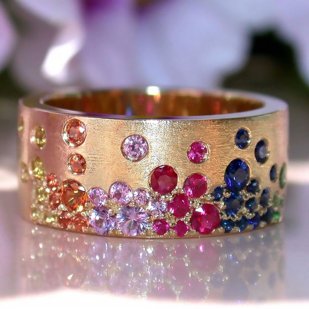 6.55ct Round Cut Rainbow Sapphire Eternity Ring