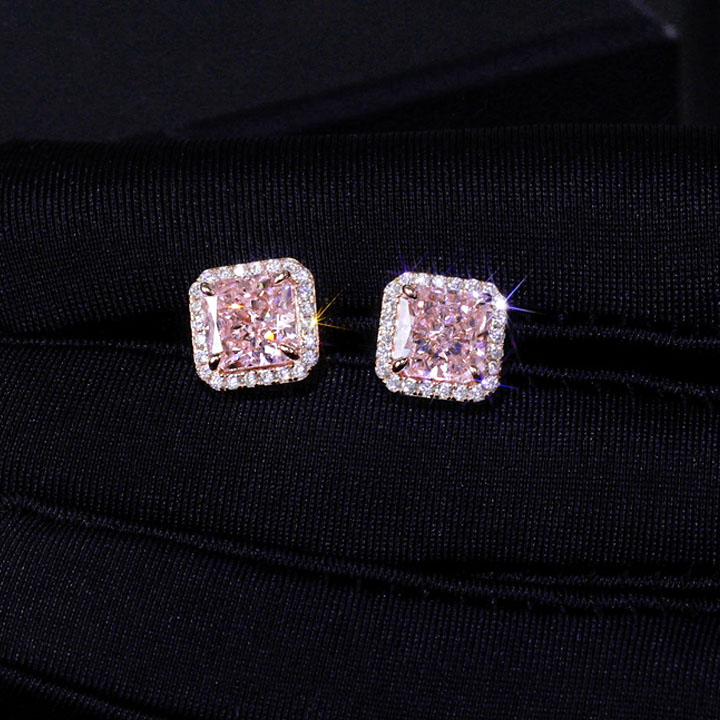 Radiant Cut Pink Sapphire Stud Earrings