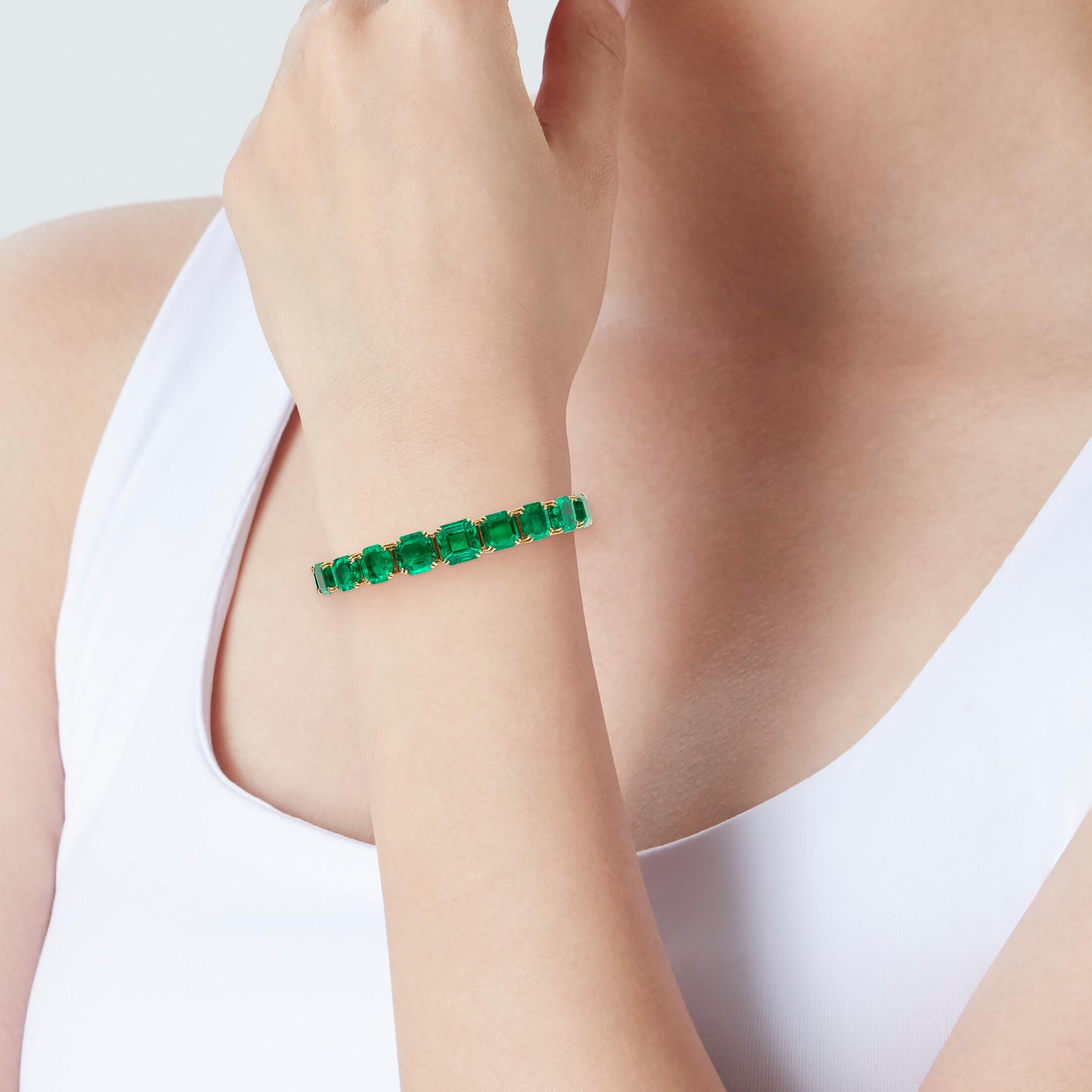 Asscher Cut Emerald Sapphire Graduated Tennis Bracelet