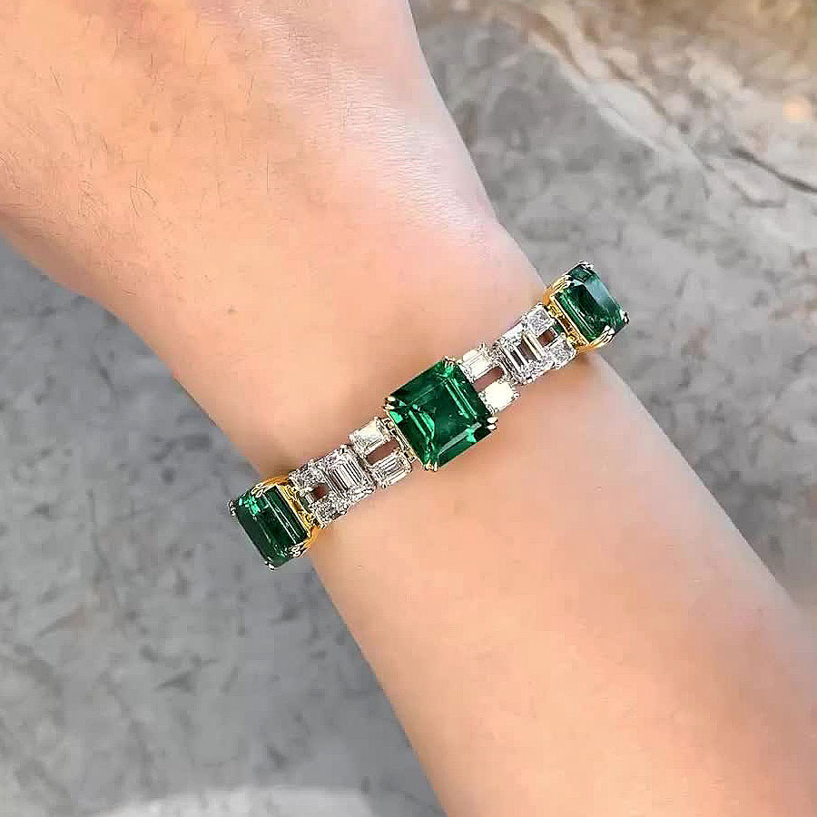 Ascher Cut Emerald Sapphire Bracelet