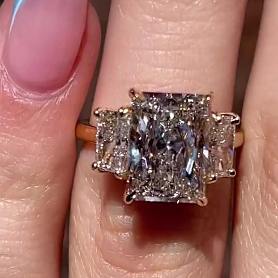 5ct Three-Stone Radiant Cut White Sapphire Engagement Ring