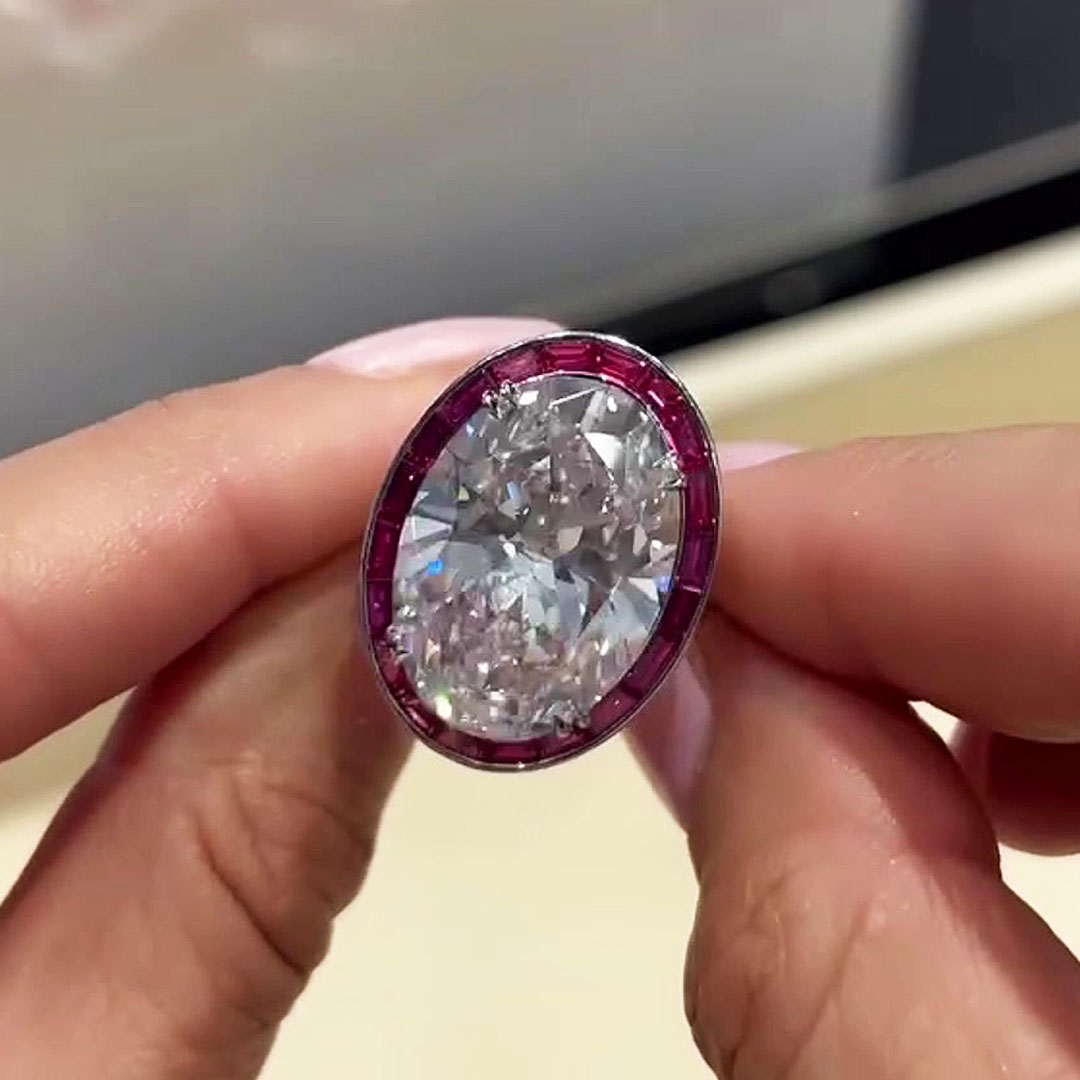 5ct Art Deco Oval Cut White&Ruby Sapphire Ring