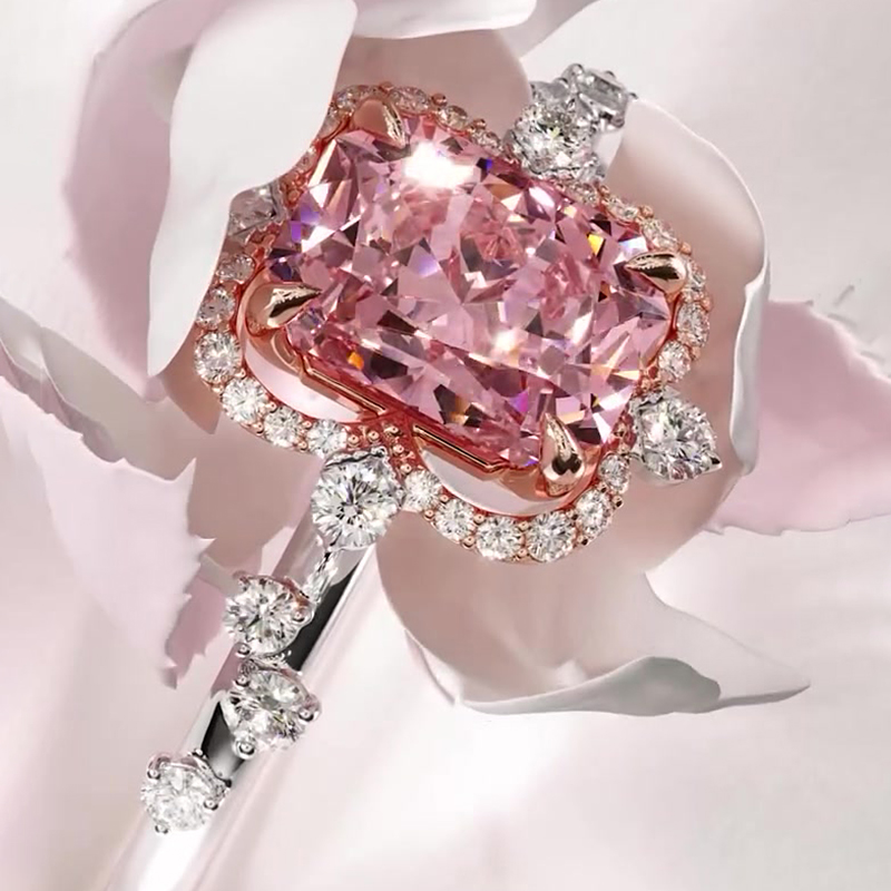 Halo 6ct Radiant Cut Pink Sapphire Engagement Ring