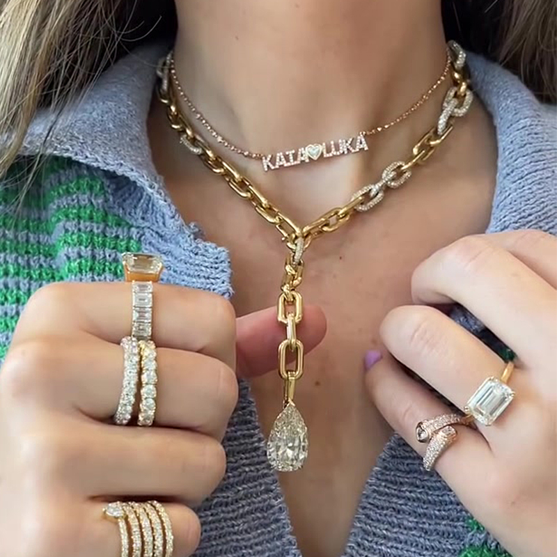 Pear Cut White Sapphire Chunky Lariat Necklace