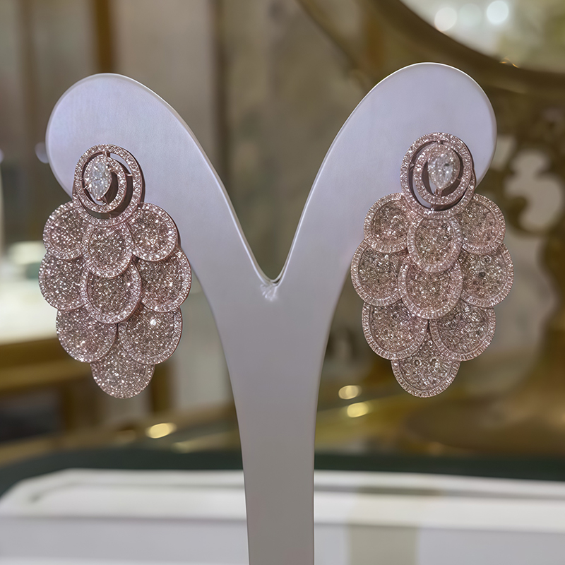 Pavé Disc Cluster Drop Earrings (Dual-Tone Options: Rose Gold & White Gold)