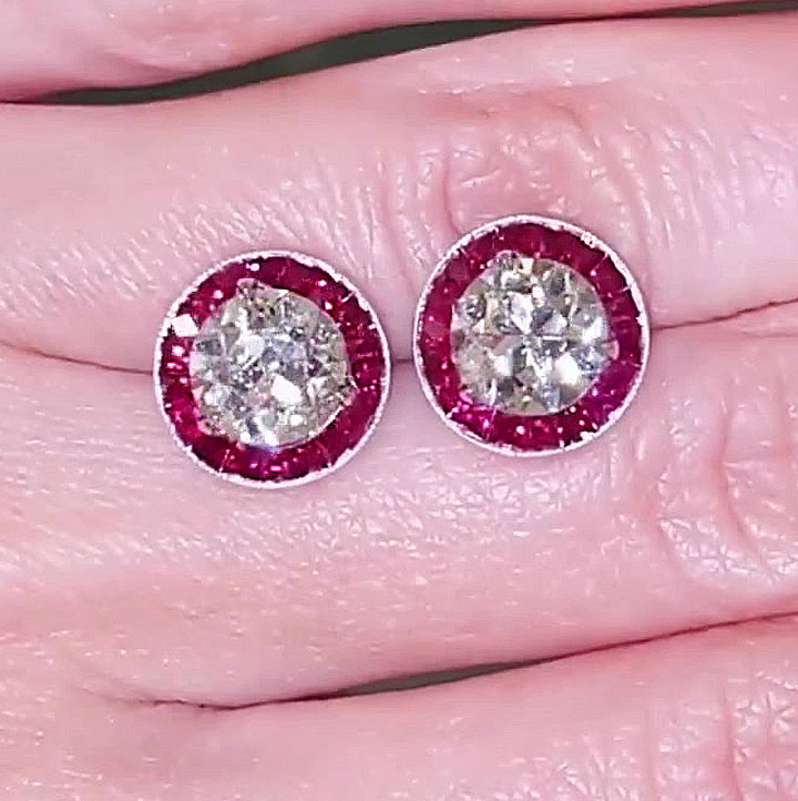 Two-tone Round Cut White Sapphire Stud Earrings