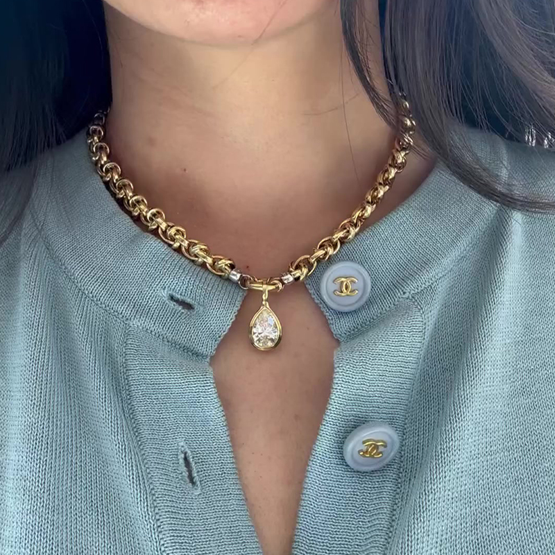 Vintage Pear Cut White Sapphire Pendant Necklace