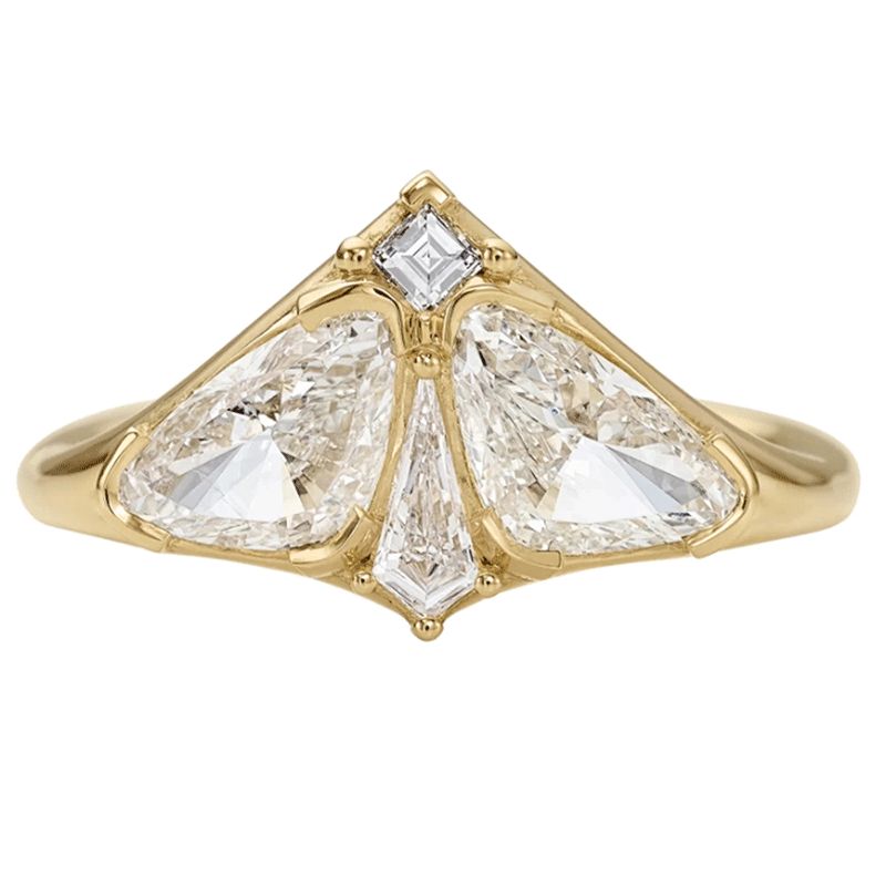 Art Deco Kite & Triangular Cut Moissanite Moth Engagement Ring