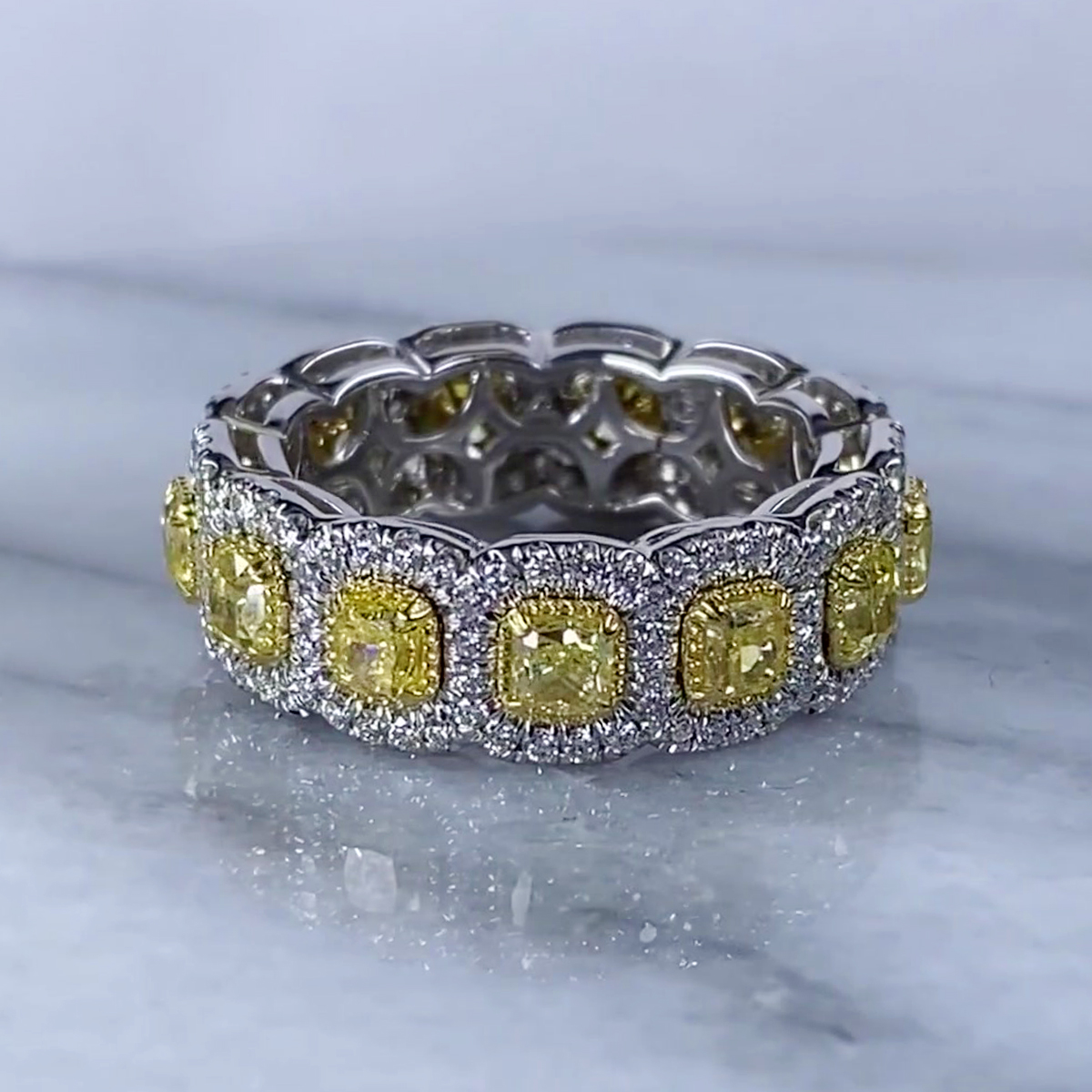 Cushion Cut Yellow Sapphire Eternity Wedding Band