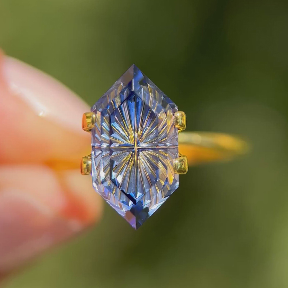 4.5ct Fantasy Cut Blue Sapphire Two Tone Solitaire Ring