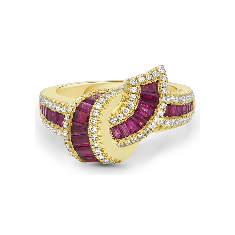 Knot Design 2ct Emerald Cut Ruby Wedding Band