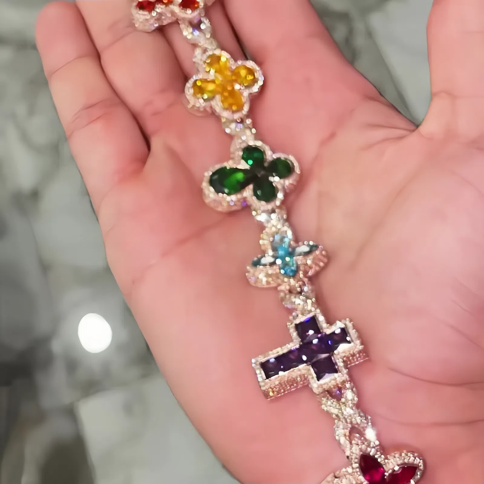 Multi-Cut Rainbow Sapphire Chain Bracelet For Men