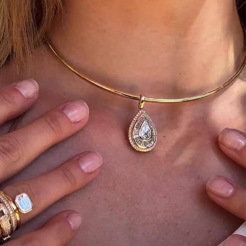 Double Halo Pear Cut White Sapphire Torque Necklace