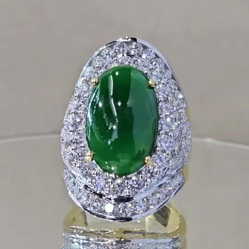 Art Deco 5ct Oval Cut Green Sapphire Engagement Ring