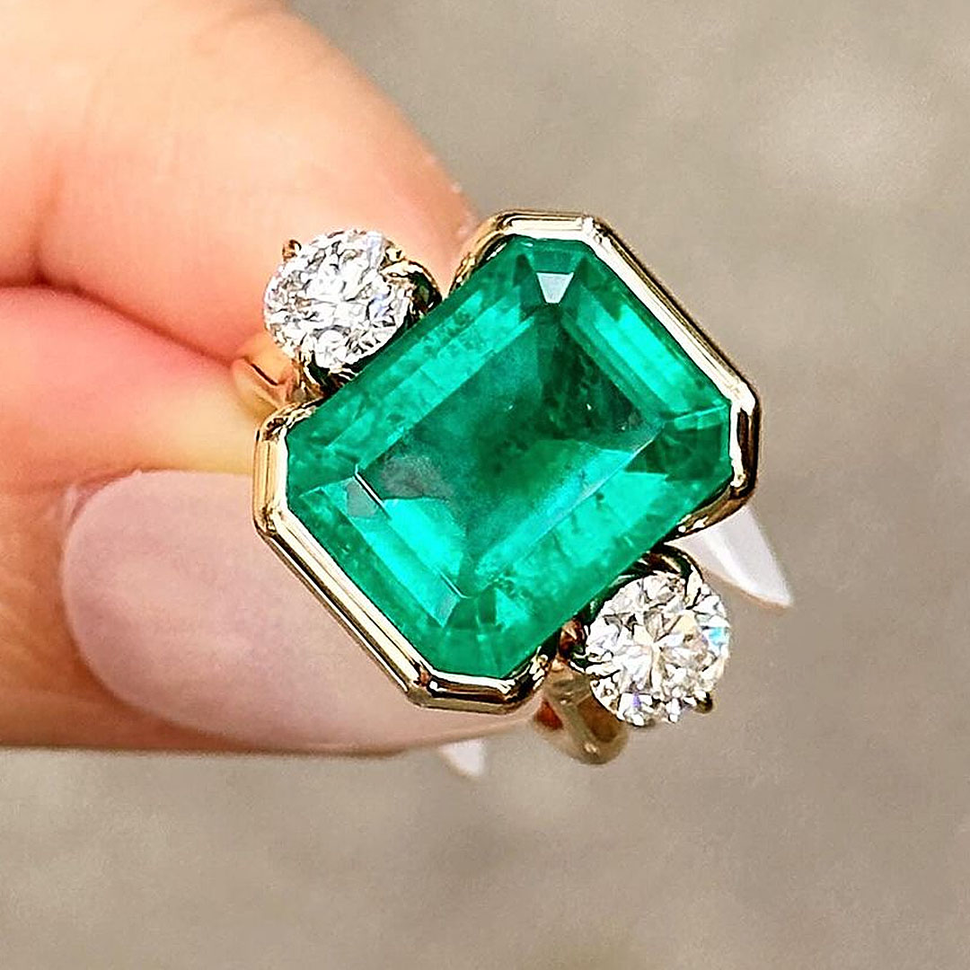 6ct Emerald Cut Emerald Sapphire Wedding Set