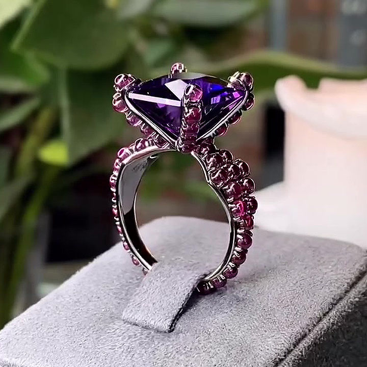 7ct Radiant Cut Amethyst Sapphire Engagement Ring